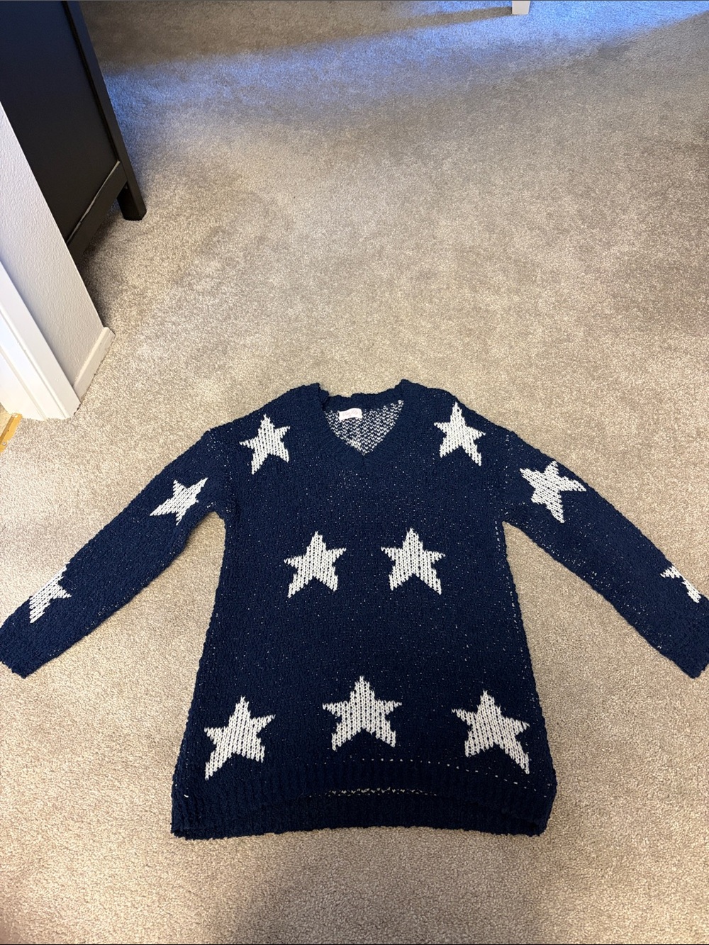 Pink Lily Navy Star V-Neck Sweater